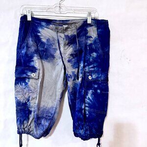 Prana Yoga Pants Size 6 Tie Dyed Dye Capri EUC Shorts Blue